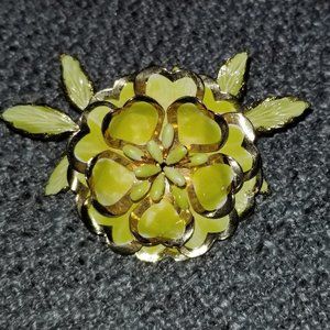 Vintage Coro Yellow & Gold Enamel Flower Brooch Pin